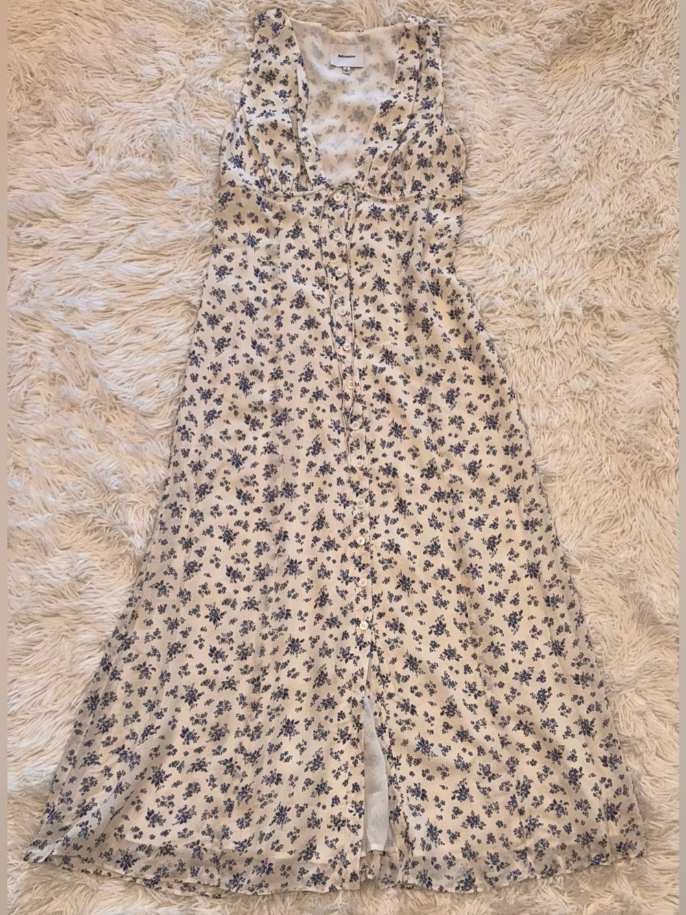 NEW Reformation Ceara Floral V-Neck Midi Dress size 2 Ivory/Blue - Picture 3 of 9